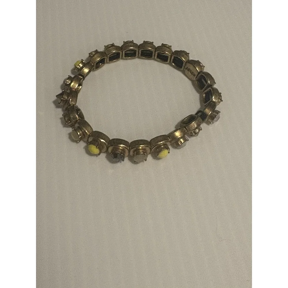 J‎ Crew Multicolored Gold Tone Stretch Bracelet With Multicolored Stones Rare!